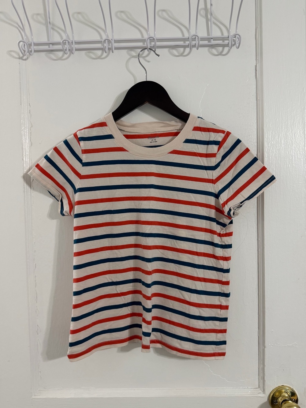 Madewell Short-Sleeve Stripe Tee in Cream with Red & Navy